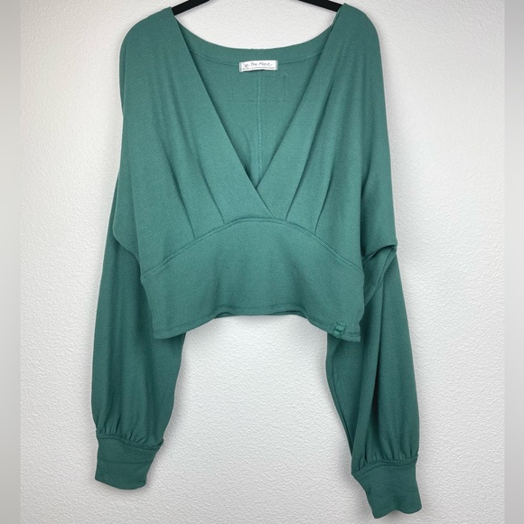 FREE PEOPLE Women's XL Thermal All Nighter Long Sleeve Top Waffle Knit Crop - Picture 3 of 16